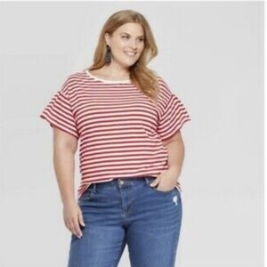 Ava & Viv Red and White Striped Short Sleeve Tee